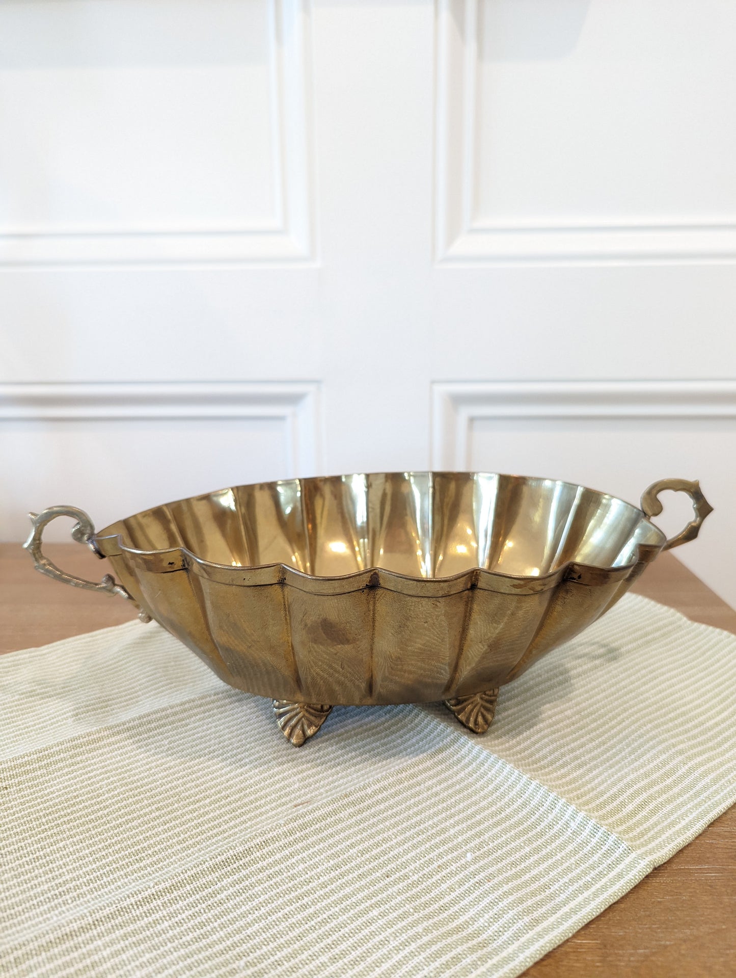 Vintage Scalloped Brass Planter
