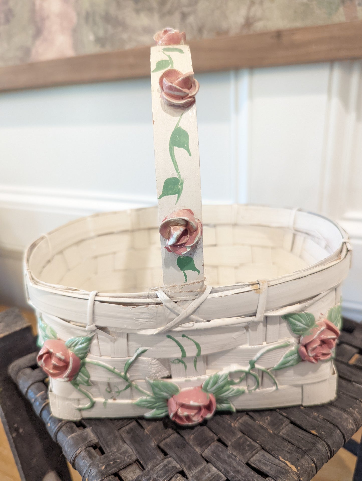 White Basket 🧺 with Raised Roses