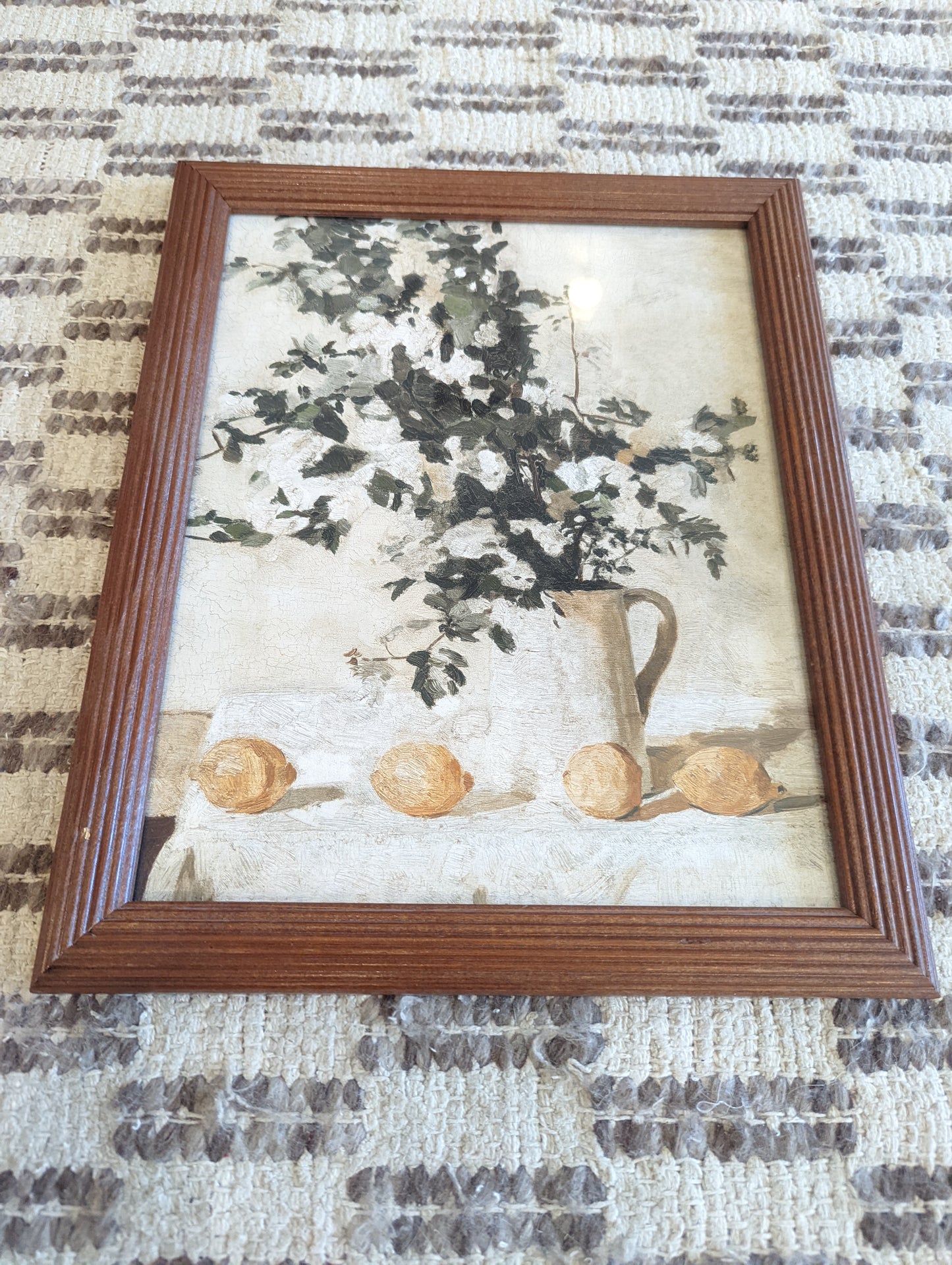 White Floral with Lemons in wood frame (11x14)