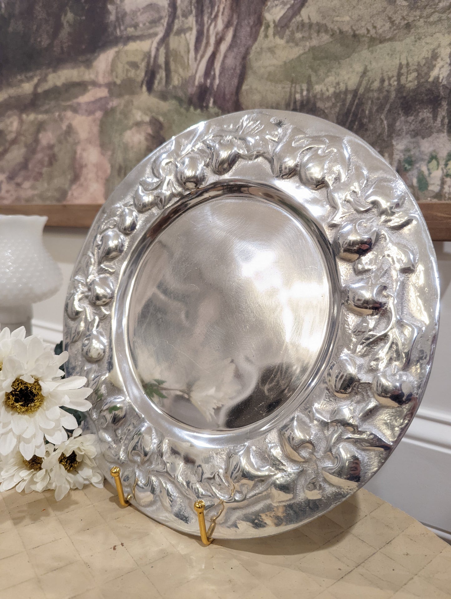 Pewter embossed apple serving plate ๐