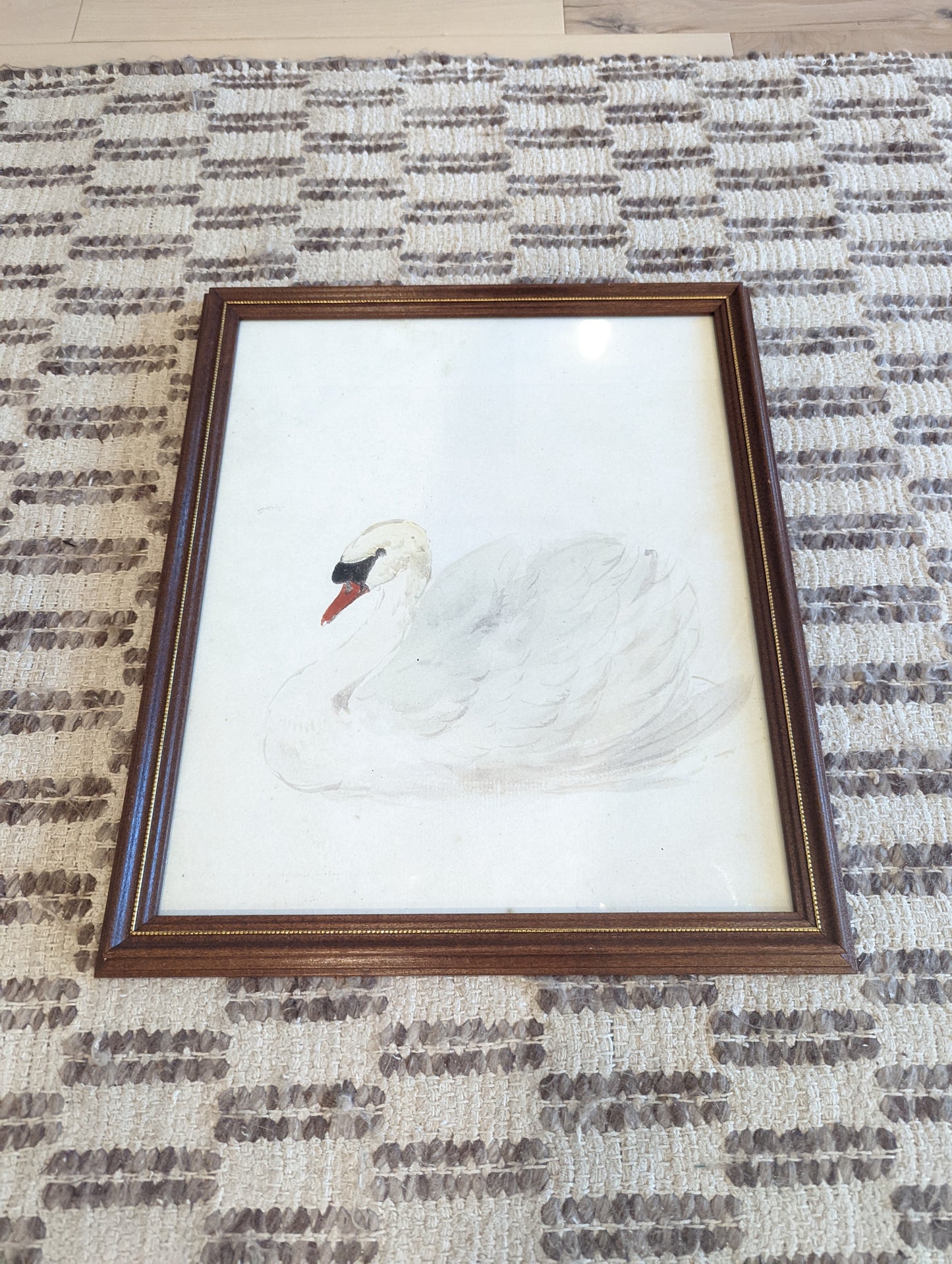 Swan Print in Wood Frame with Gold Trim 15x18