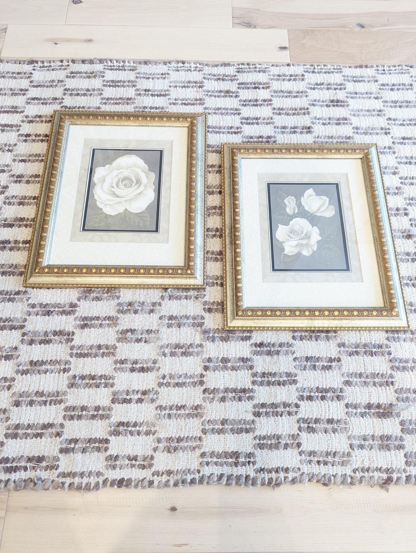 White Roses in Gold Frames (Set of 2)