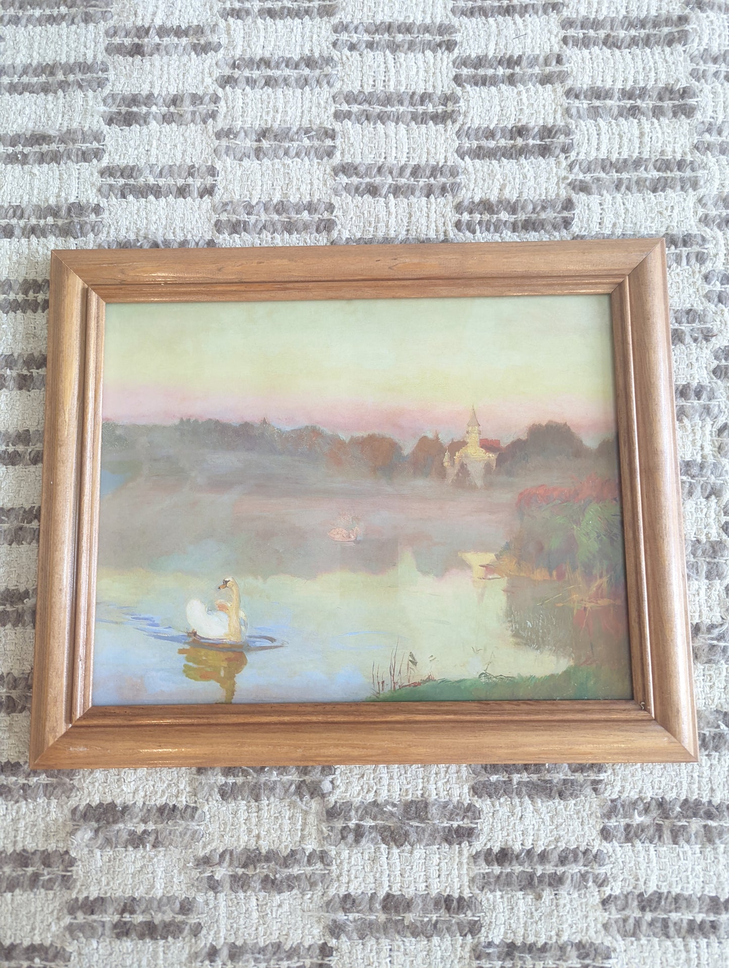 Swan 🦢 Lake Scene in Wood Frame (11x14)