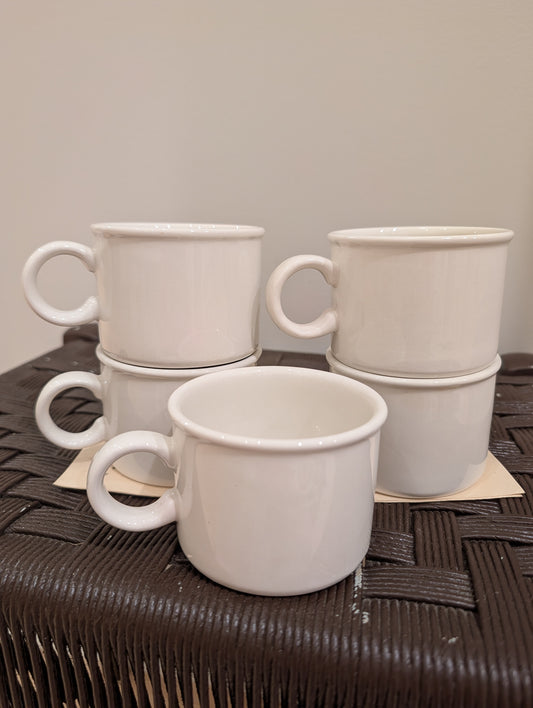 5 vintage Midwinter Stonehenge White stackable mugs. Crafted in England