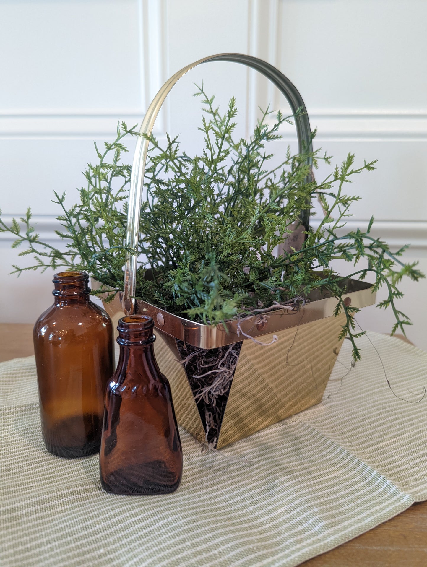 Gold Metal Basket with Greenery