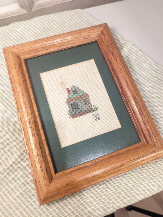 Framed Cross Stitch of Little Cottage Home