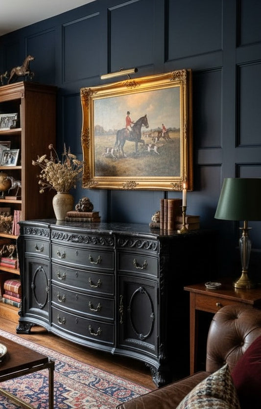 Old English Inspired Dresser**Coming Soon**(General Finishes Lamp Black) pickup at University Pickers Huntsville AL