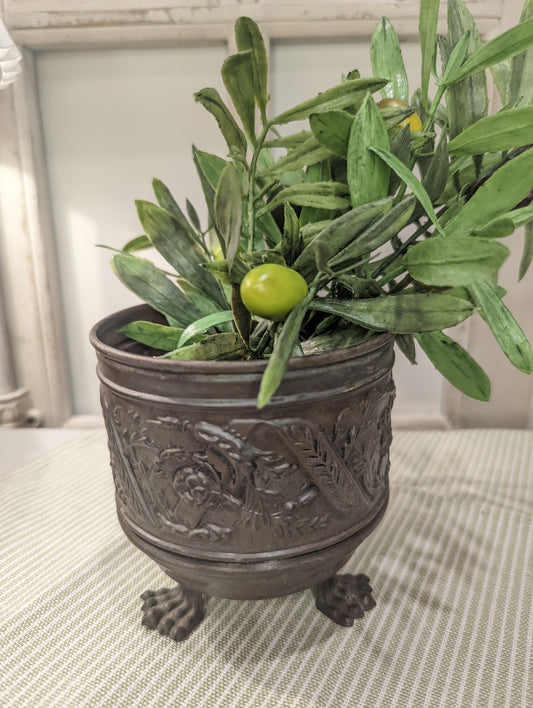 Antique Hammered Pewter Flower Pot