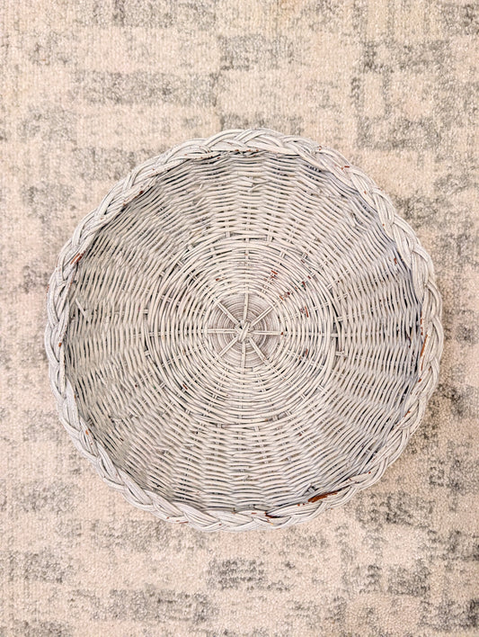 Vintage Boho Whitewashed Wicker Woven Basket / Plate Holder