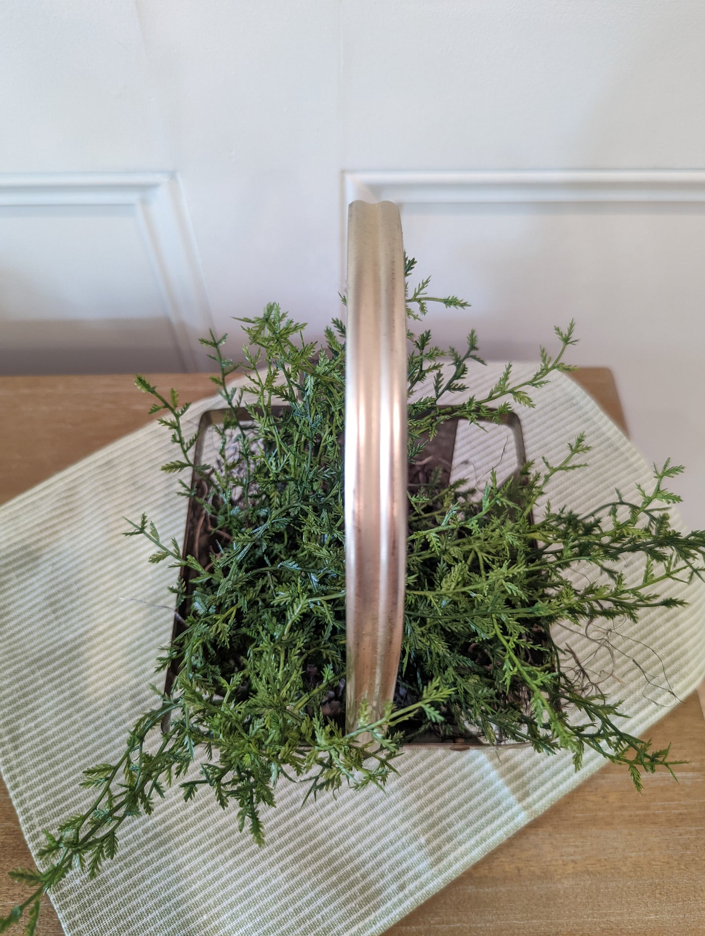 Gold Metal Basket with Greenery