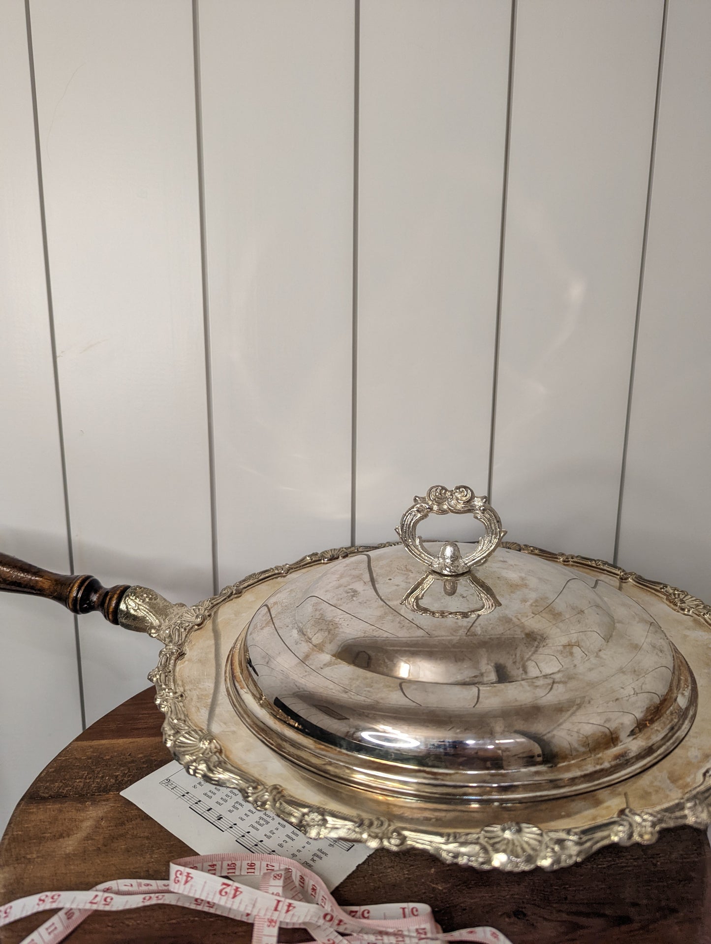 Silver and Wood Serving Tray