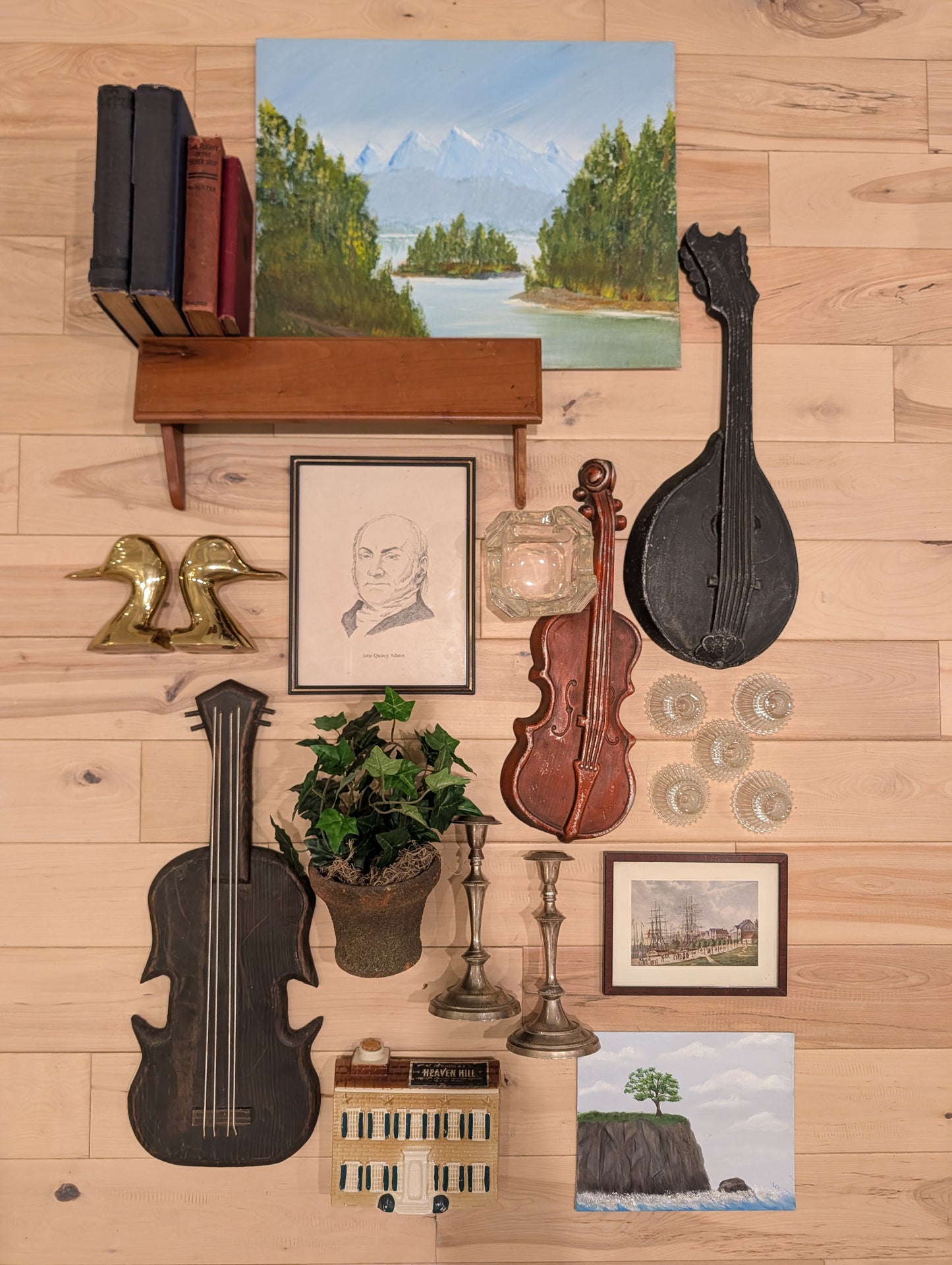 Vintage-style wooden wall shelf