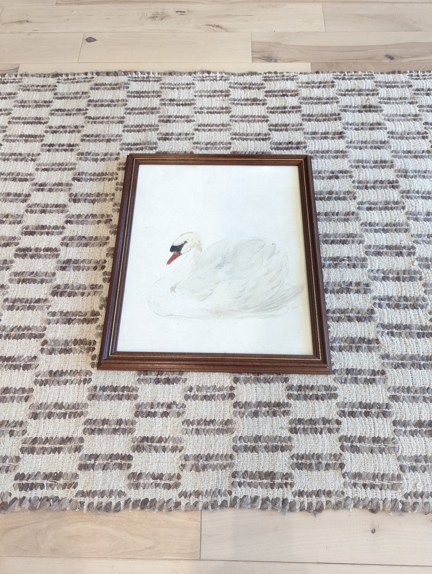 Swan Print in Wood Frame with Gold Trim 15x18