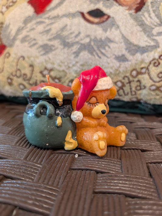 Vintage-Style Holiday Bear & Honey Pot Figurine Candle