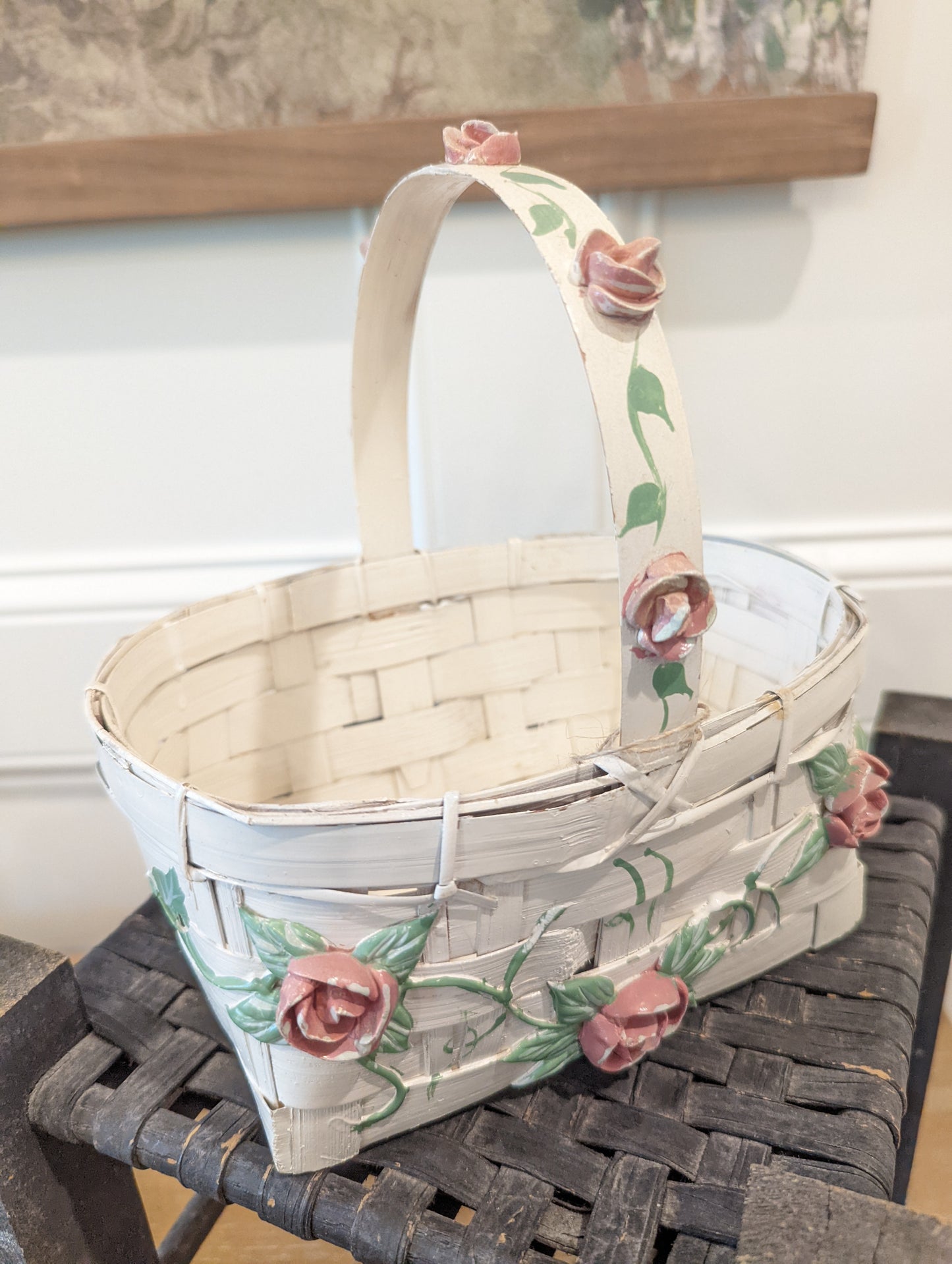 White Basket 🧺 with Raised Roses