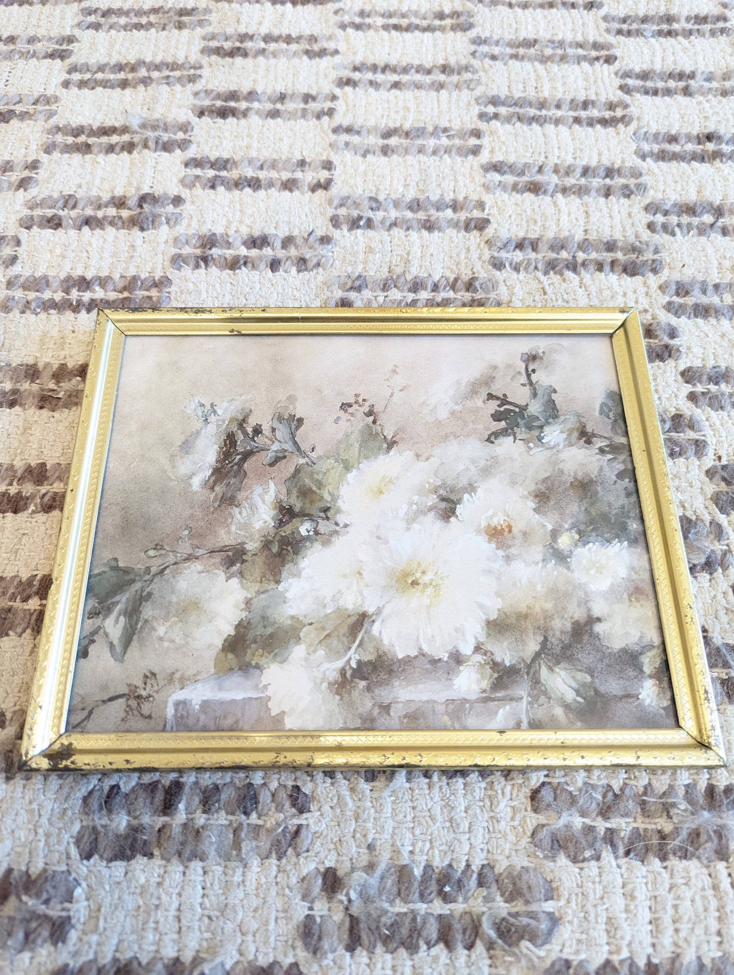 White Flowers in Vintage Gold Frame (11x14)