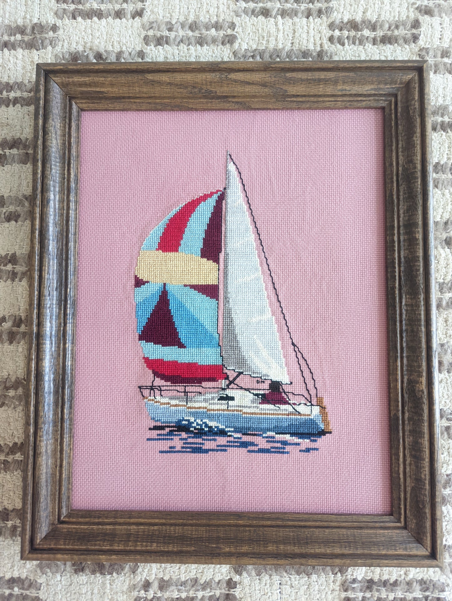 Cross Stitch Sailboat ⛵ in Wood Frame 11x14