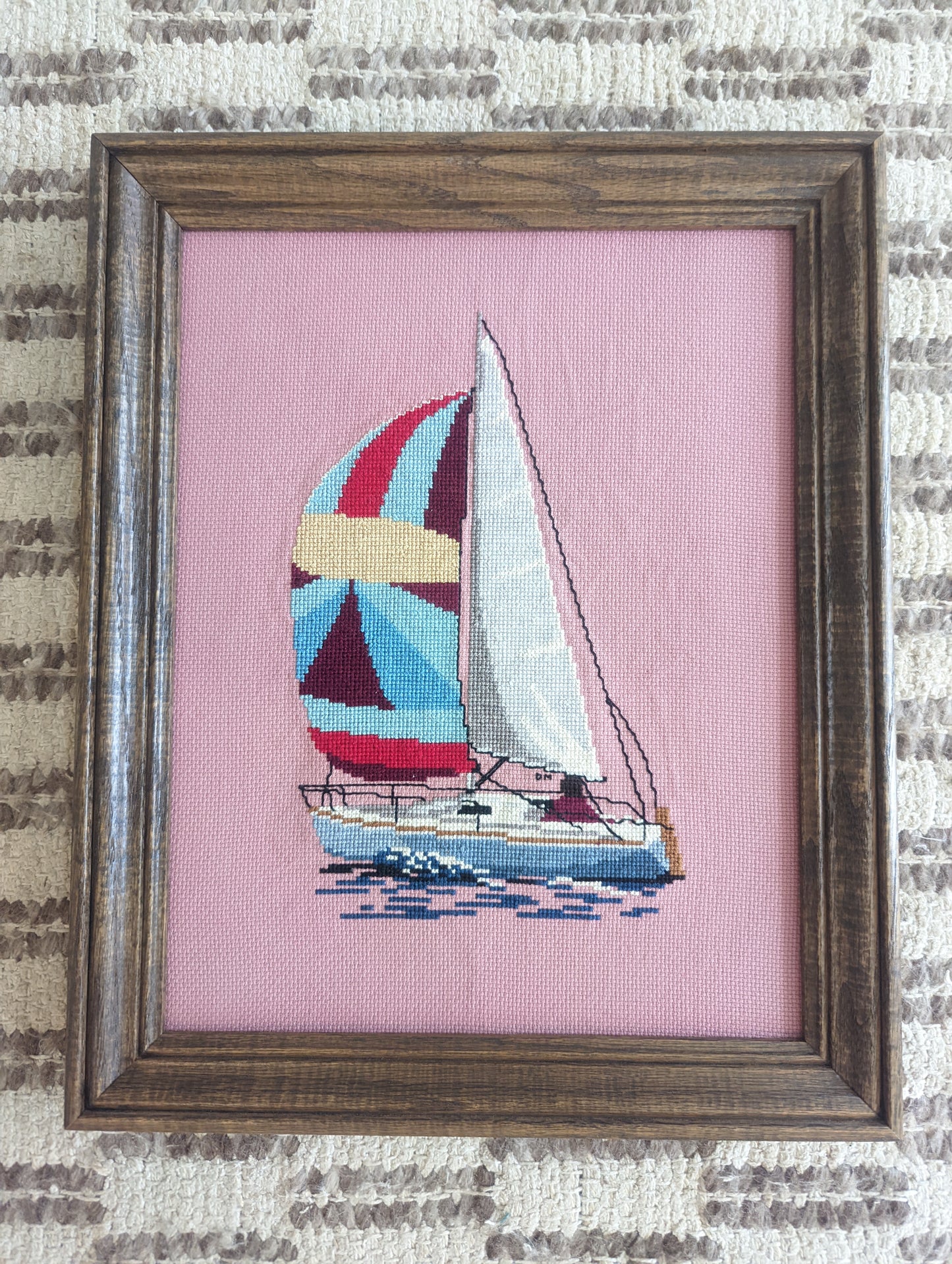 Cross Stitch Sailboat ⛵ in Wood Frame 11x14
