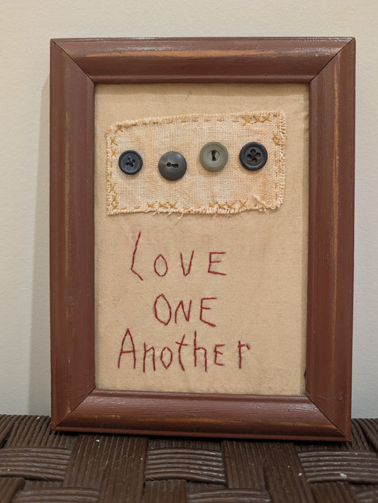 Rustic "Love One Another" Framed Fabric Art