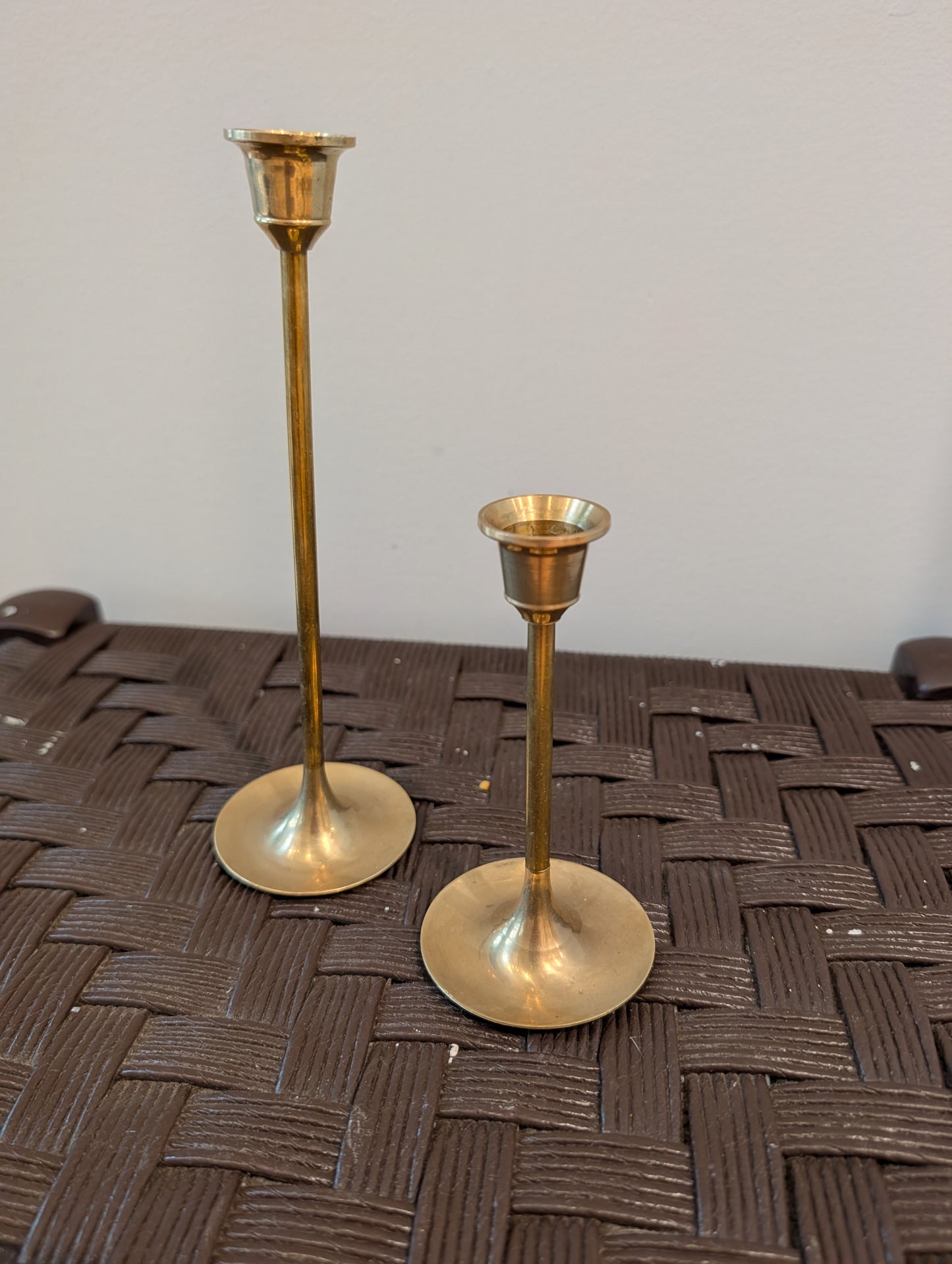 Vintage Mid-Century Modern Solid Brass Taper Candlestick Holders – Set of 2