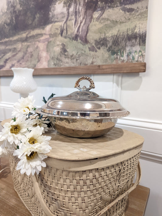 Vintage WMA Rogers Victorian Style Round Silver Plated Covered Casserole Dish