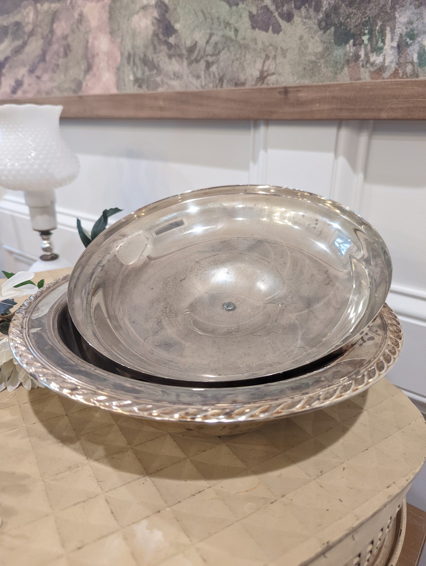 Vintage WMA Rogers Victorian Style Round Silver Plated Covered Casserole Dish