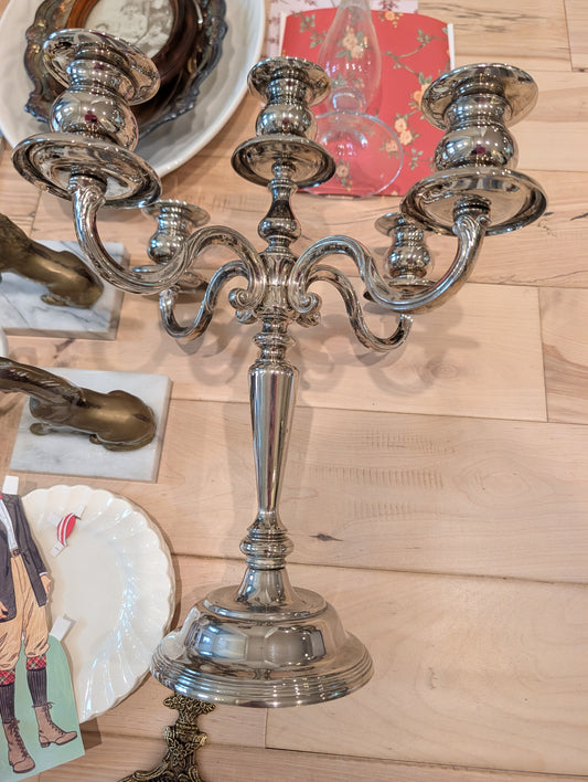 Vintage Ornate Silver-Plated 5-Light Candelabra Centerpiece (Set of 2)