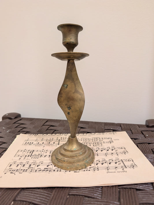Vintage MCM Brass Twisted Ribbon Candlestick Holder