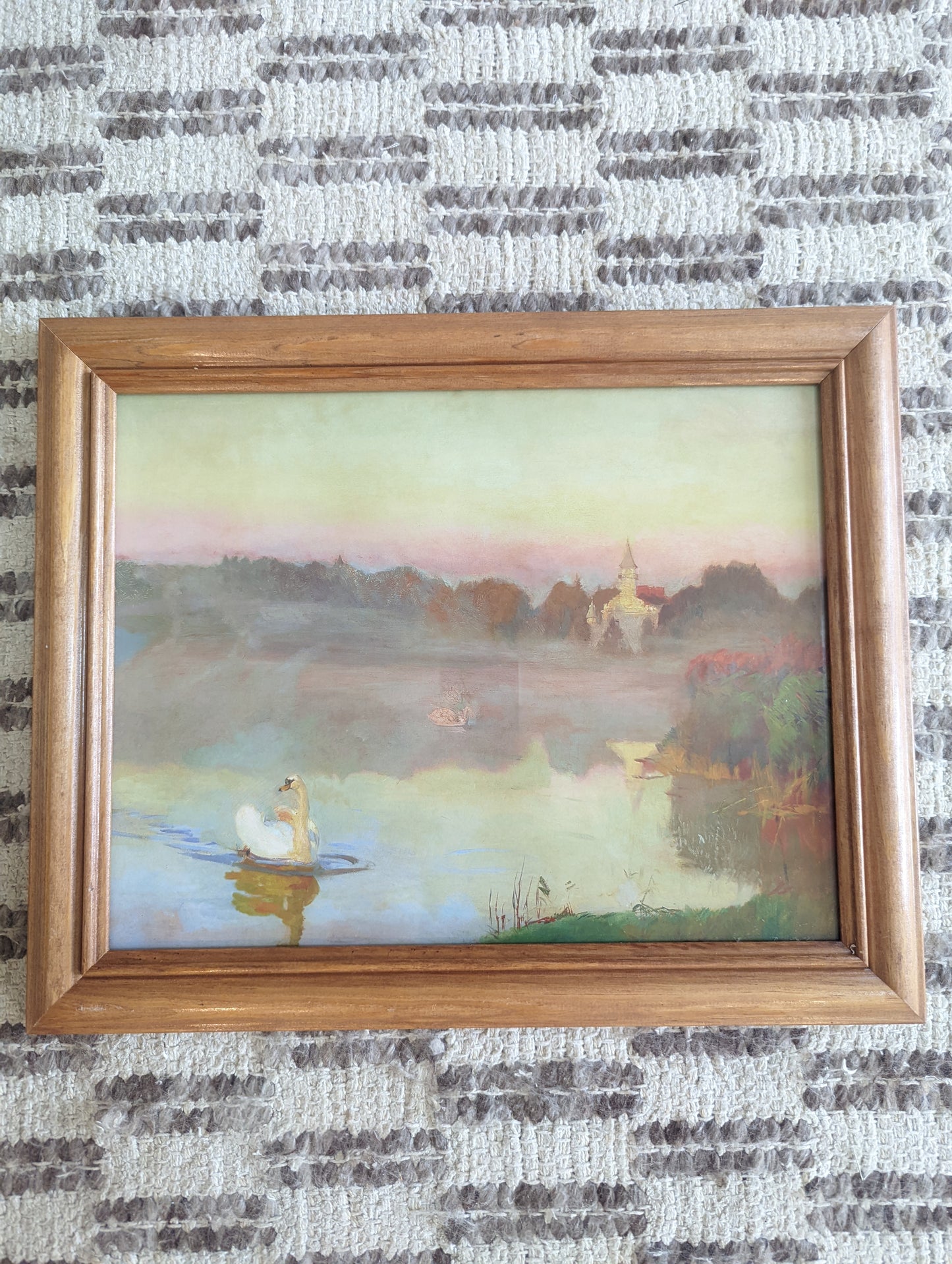 Swan 🦢 Lake Scene in Wood Frame (11x14)