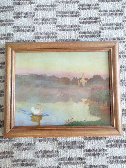 Swan 🦢 Lake Scene in Wood Frame (11x14)