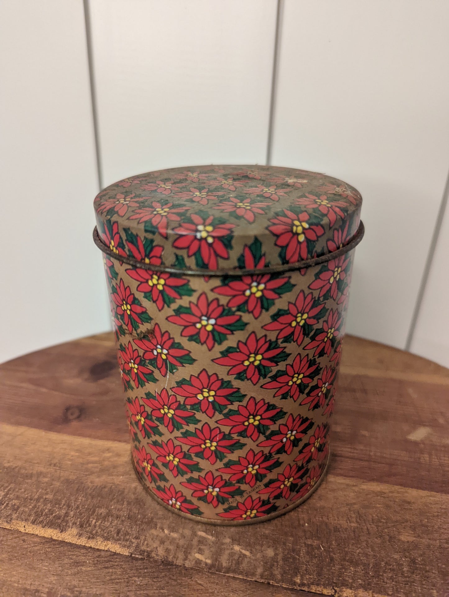 Vintage Poinsettia Christmas Tin