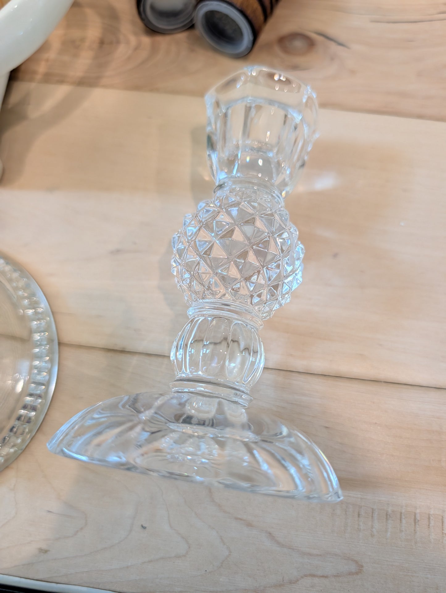 Vintage-Style D Glass Candlestick Holders