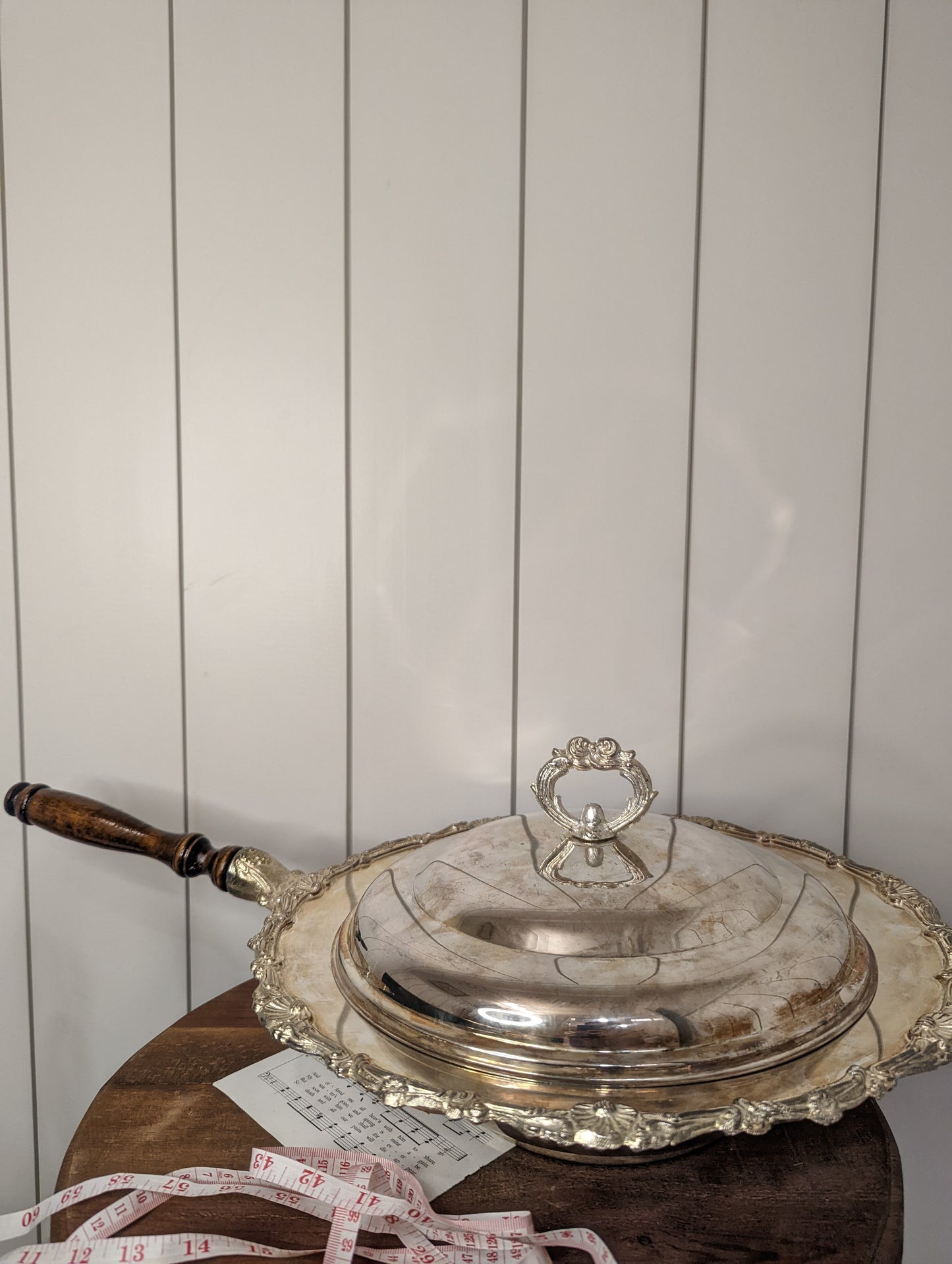 Silver and Wood Serving Tray