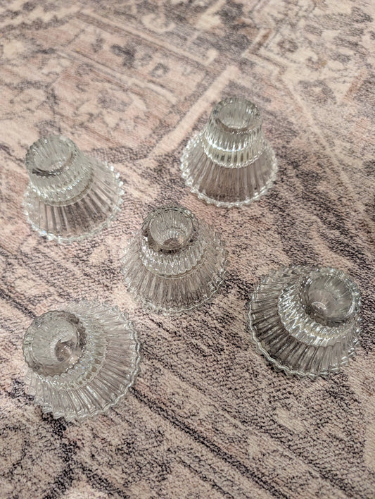 Vintage Clear Ribbed Glass Candle Holders (Set of 5)