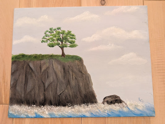 The Sentinel on the Cliff" – Original Acrylic Landscape Painting