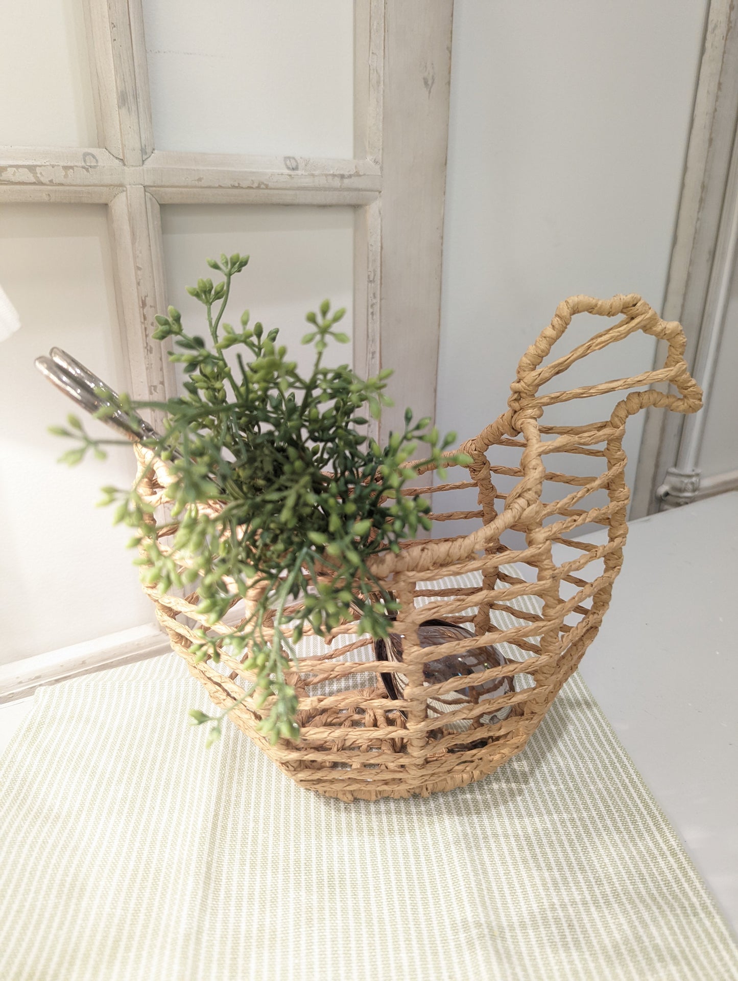 Chicken Shaped Raffia Egg Basket