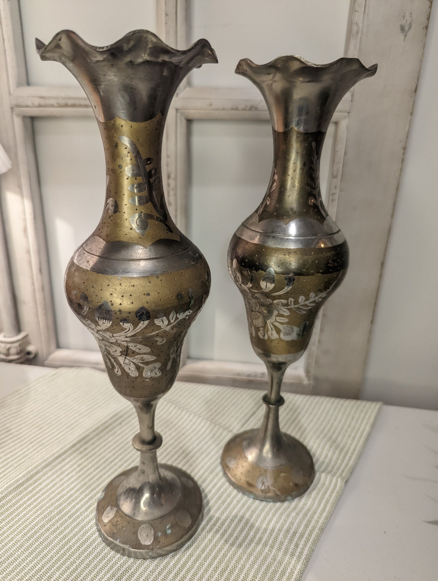 Vintage Etched Brass Vase