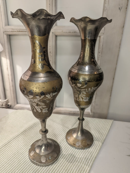 Vintage Etched Brass Vase