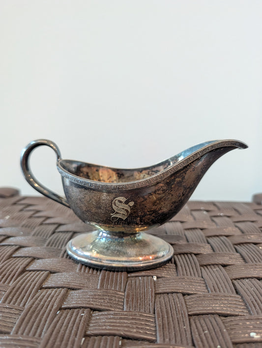 Vintage Monogrammed Silver-Plated Gravy Boat