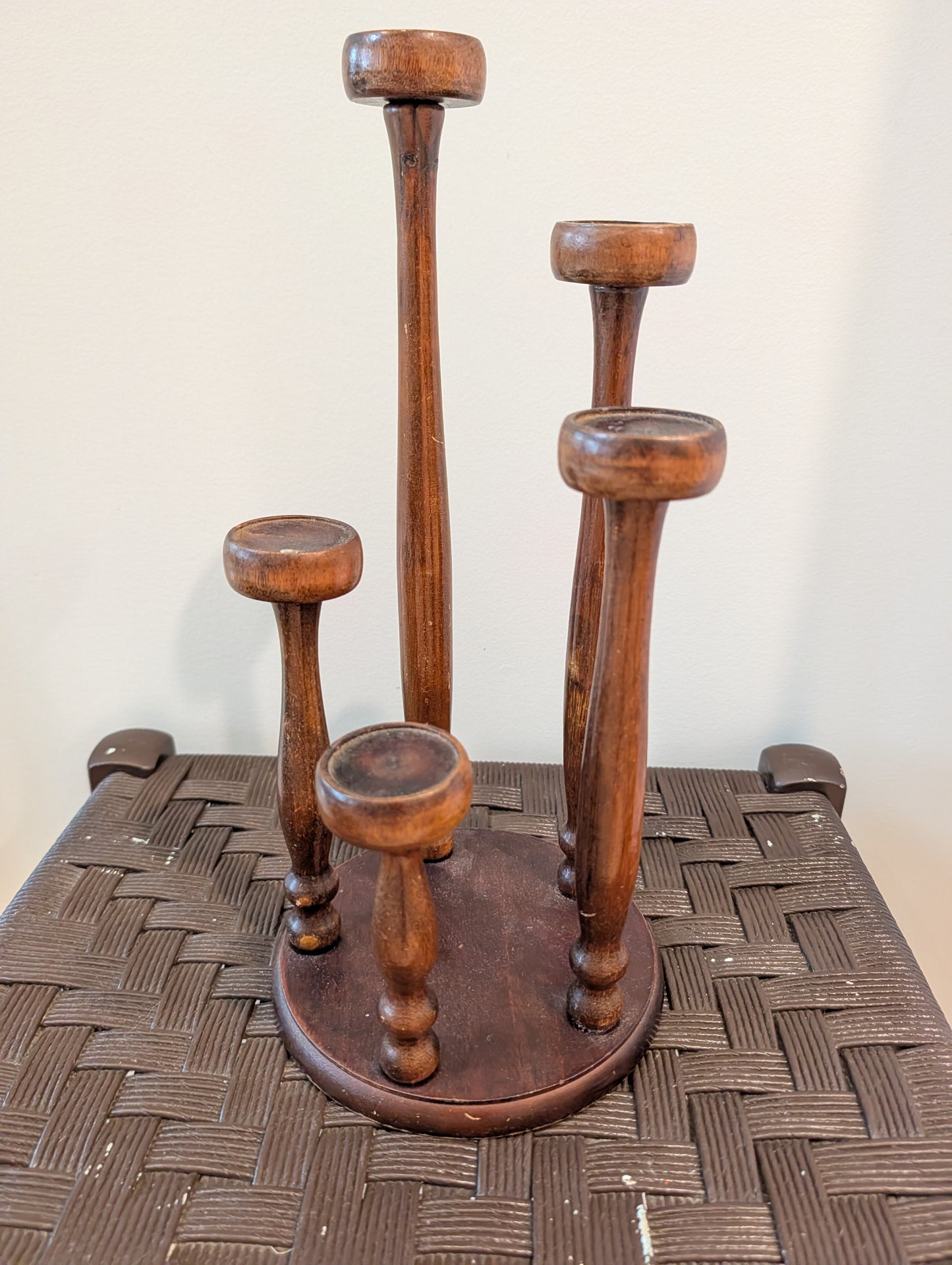Vintage MCM Wooden Spindle 5-Tier Candelabra Centerpiece