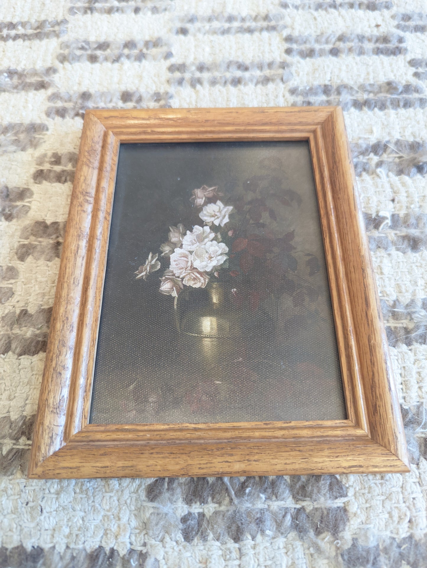 Maroon and White Florals in Wood Frame (5x7)