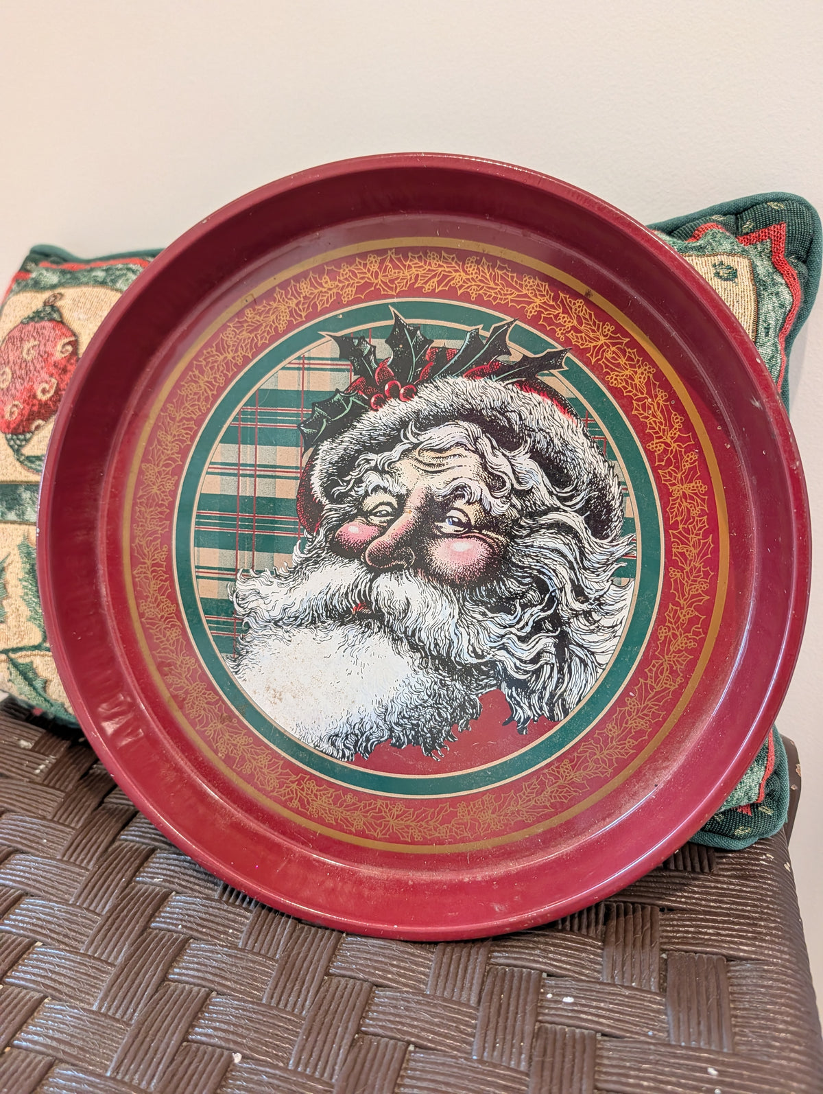 vintage round tin tray