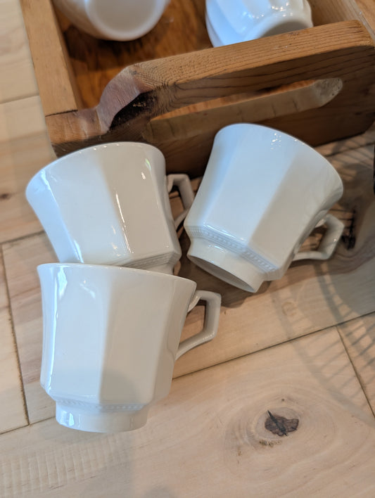 Vintage Johnson Brothers "Heritage White" Ironstone Mugs (Set 3)