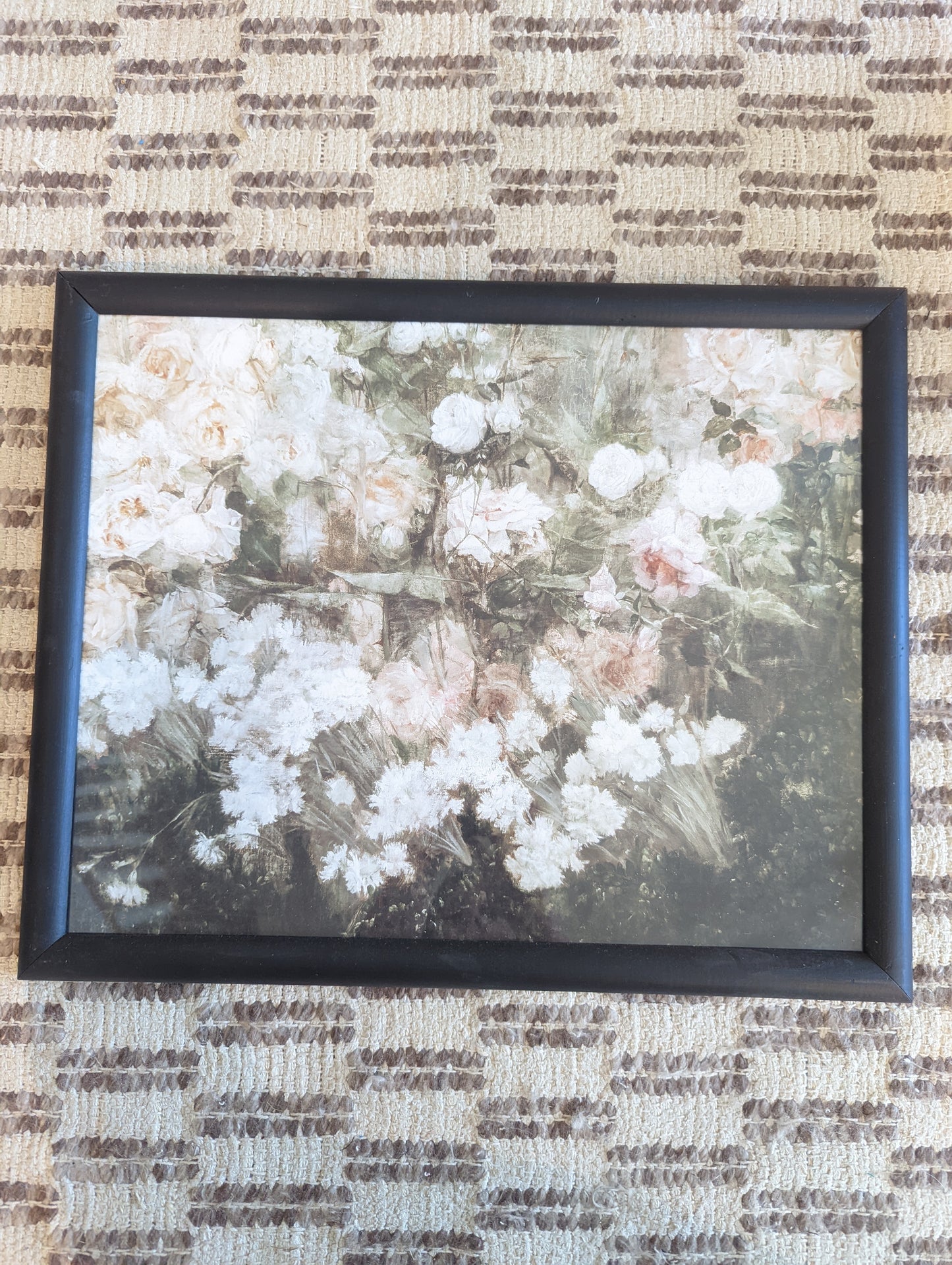 White and Pink 🩷 Florals in Lamp Black Frame (16x20)