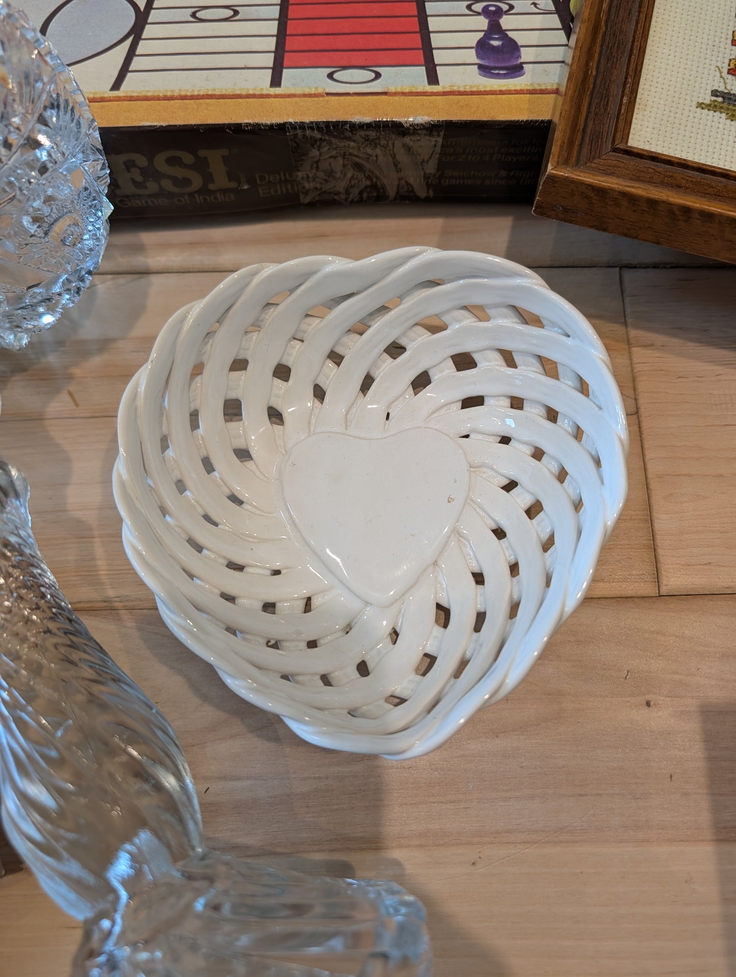 Vintage Handcrafted Woven Ceramic Heart Basket