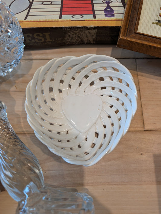 Vintage Handcrafted Woven Ceramic Heart Basket
