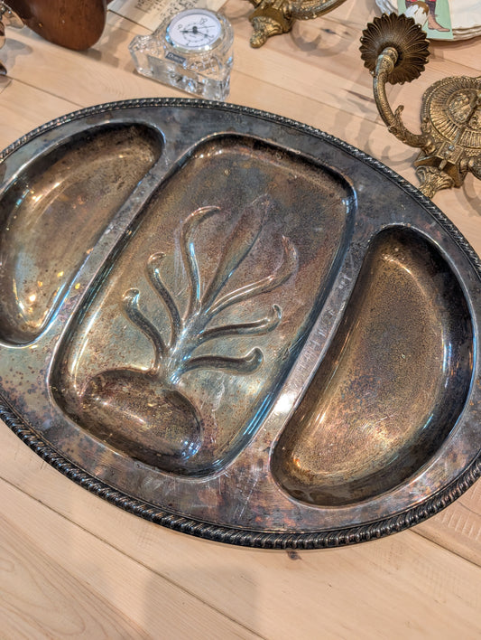 Vintage Divided "Tree of Life" Silverplate Platte