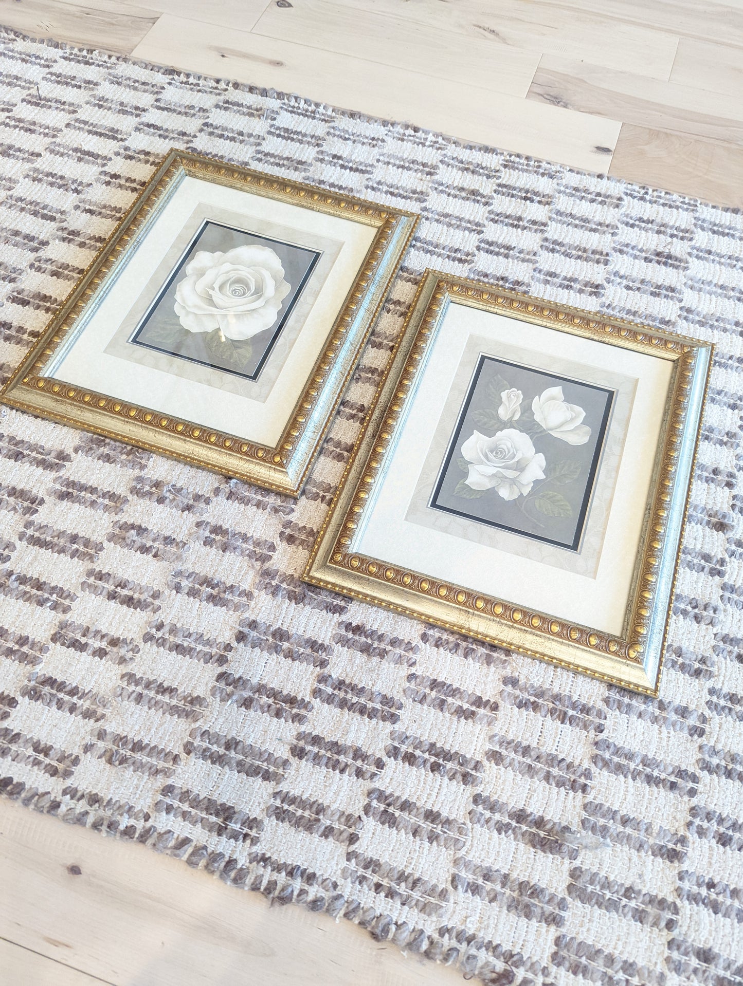 White Roses in Gold Frames (Set of 2)