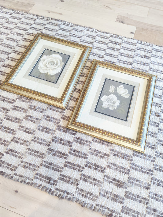White Roses in Gold Frames (Set of 2)