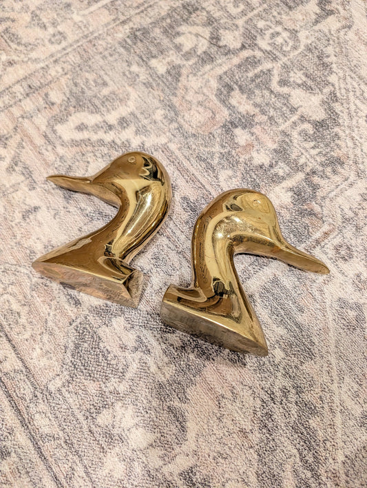 🦆 Vintage Solid Brass Duck Head Bookends / Paperweights